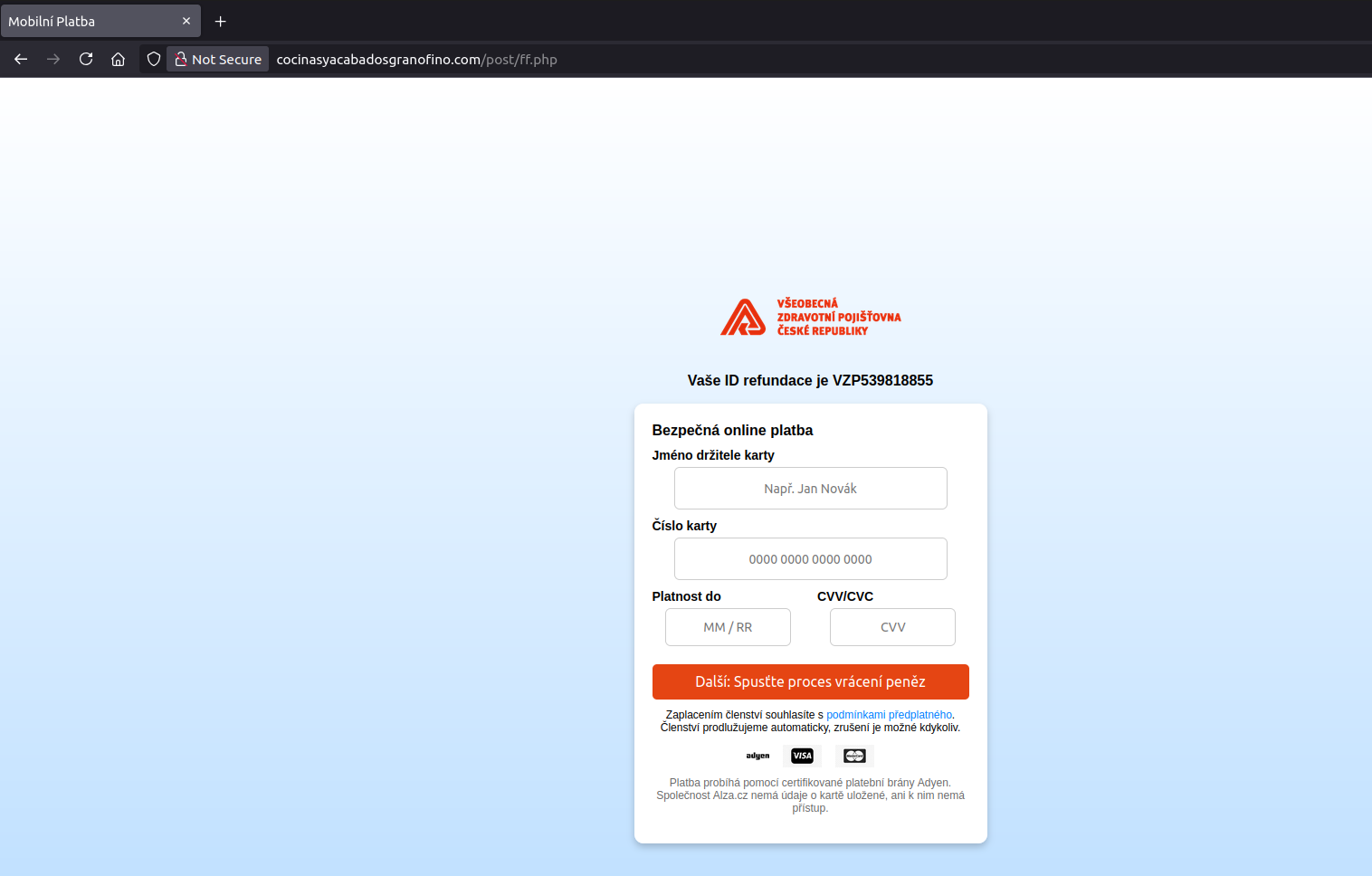 Redamp.io | Phishing targeting VZP clients