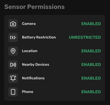 Redamp.io | Device Detail (Sensor Permissions)