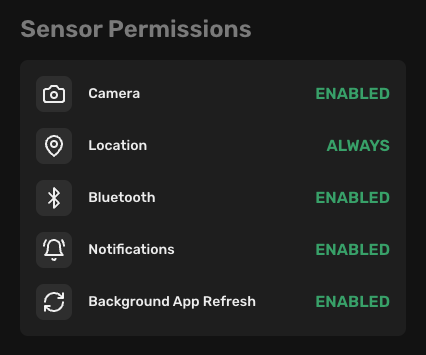 Redamp.io | Device Detail (Sensor Permissions)