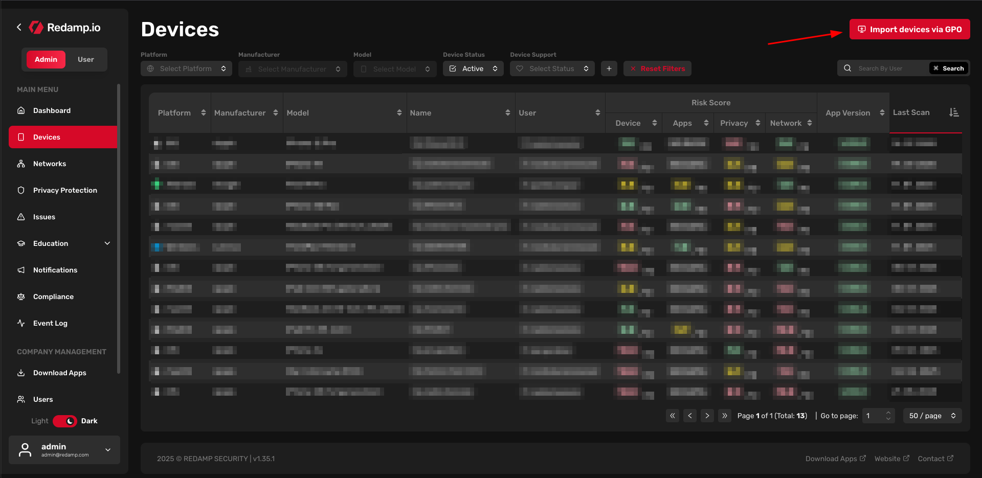 Redamp.io | Import via GPO