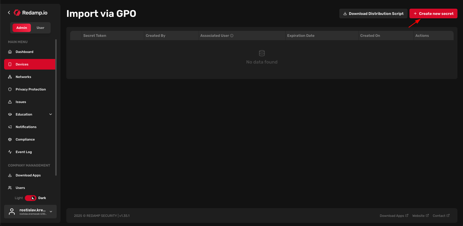 Redamp.io | Generate credentials