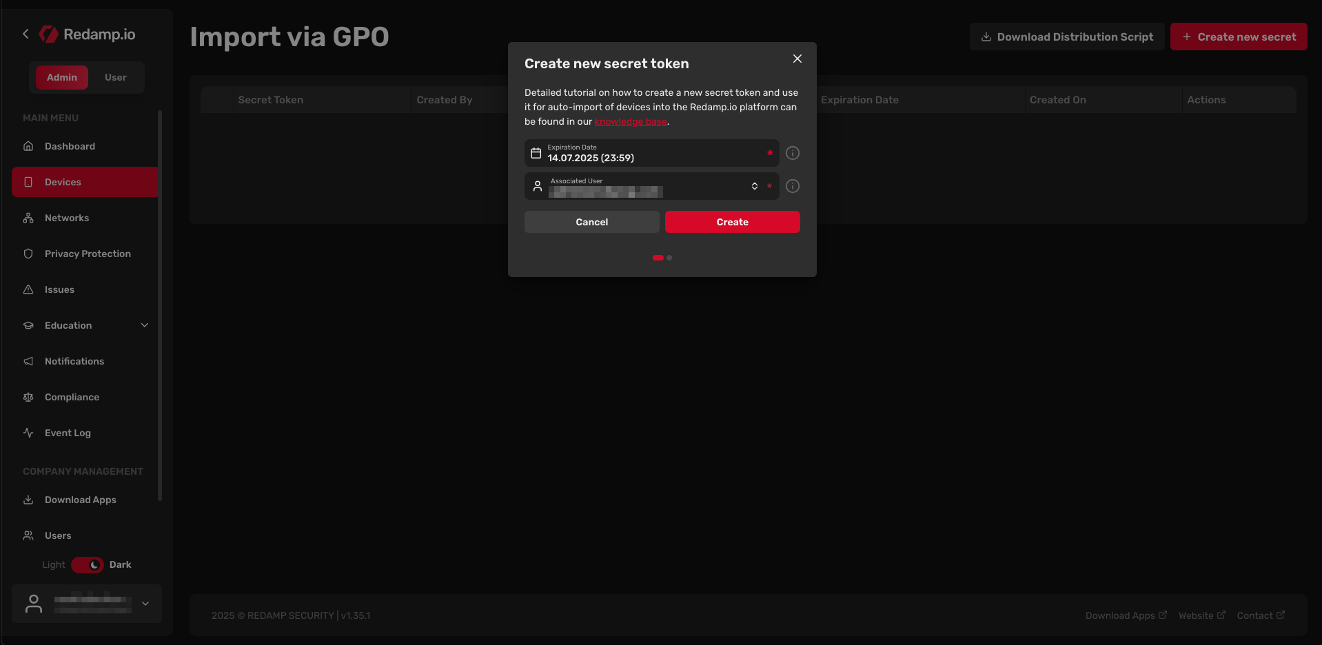 Redamp.io | Create new secret