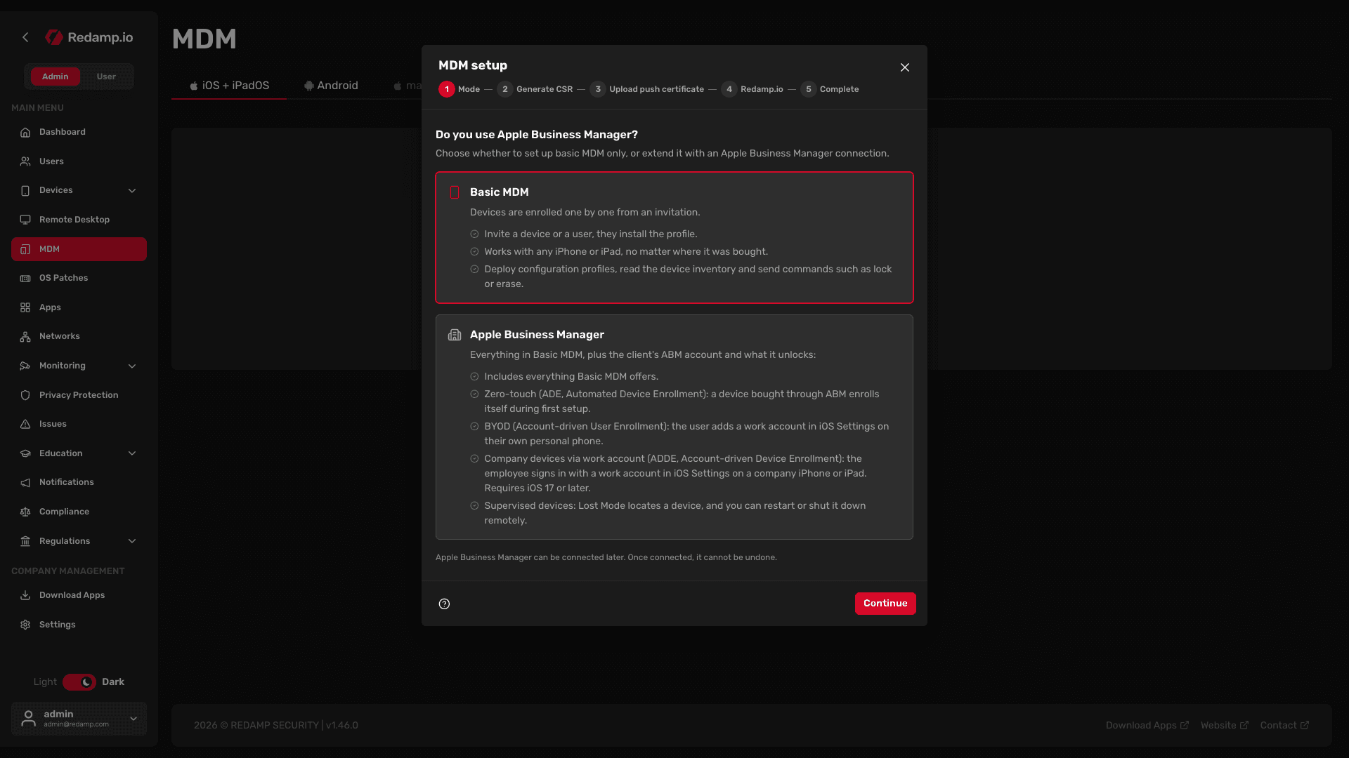 Redamp.io | MDM setup - Mode