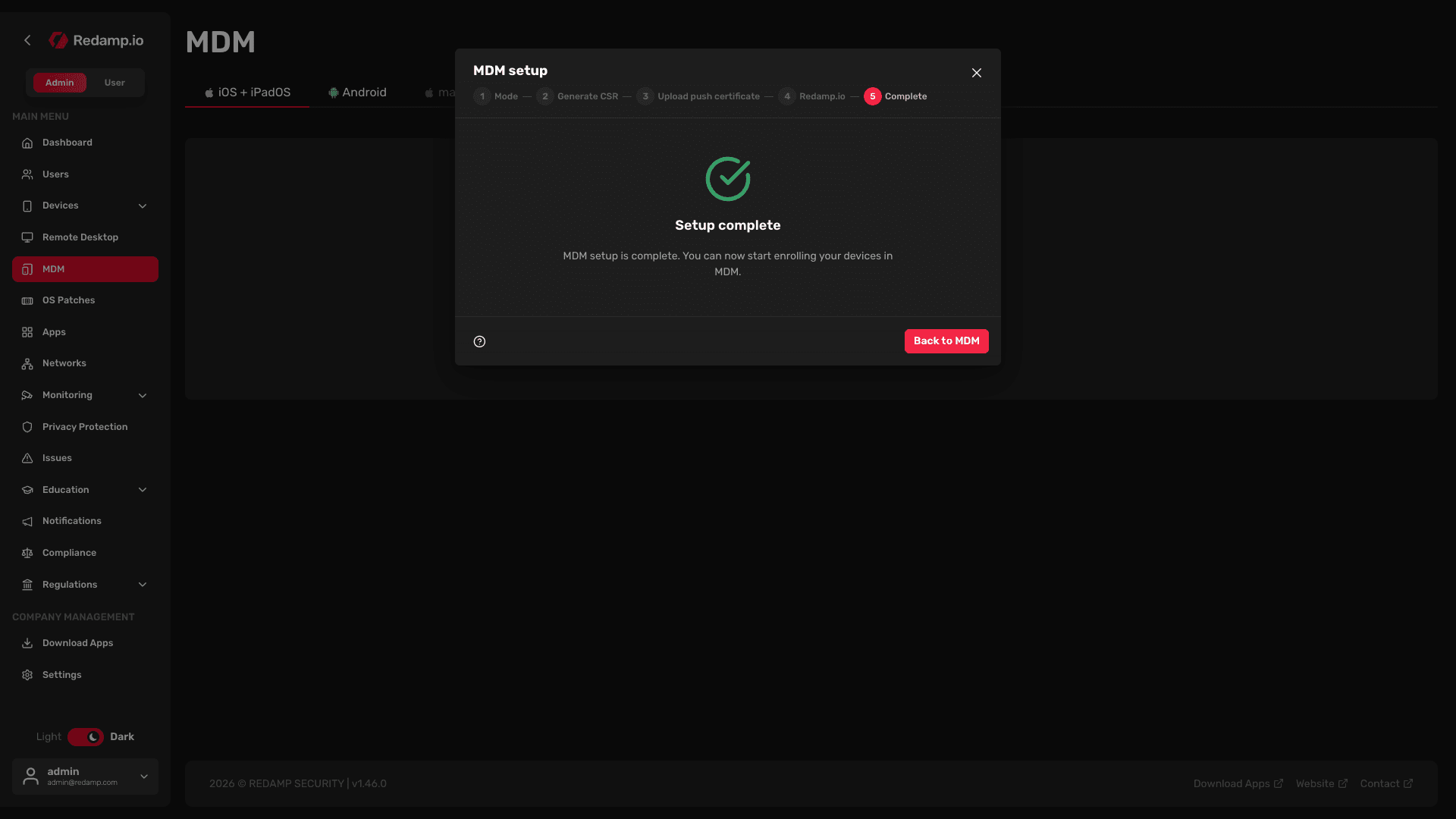 Redamp.io | MDM setup - Setup complete