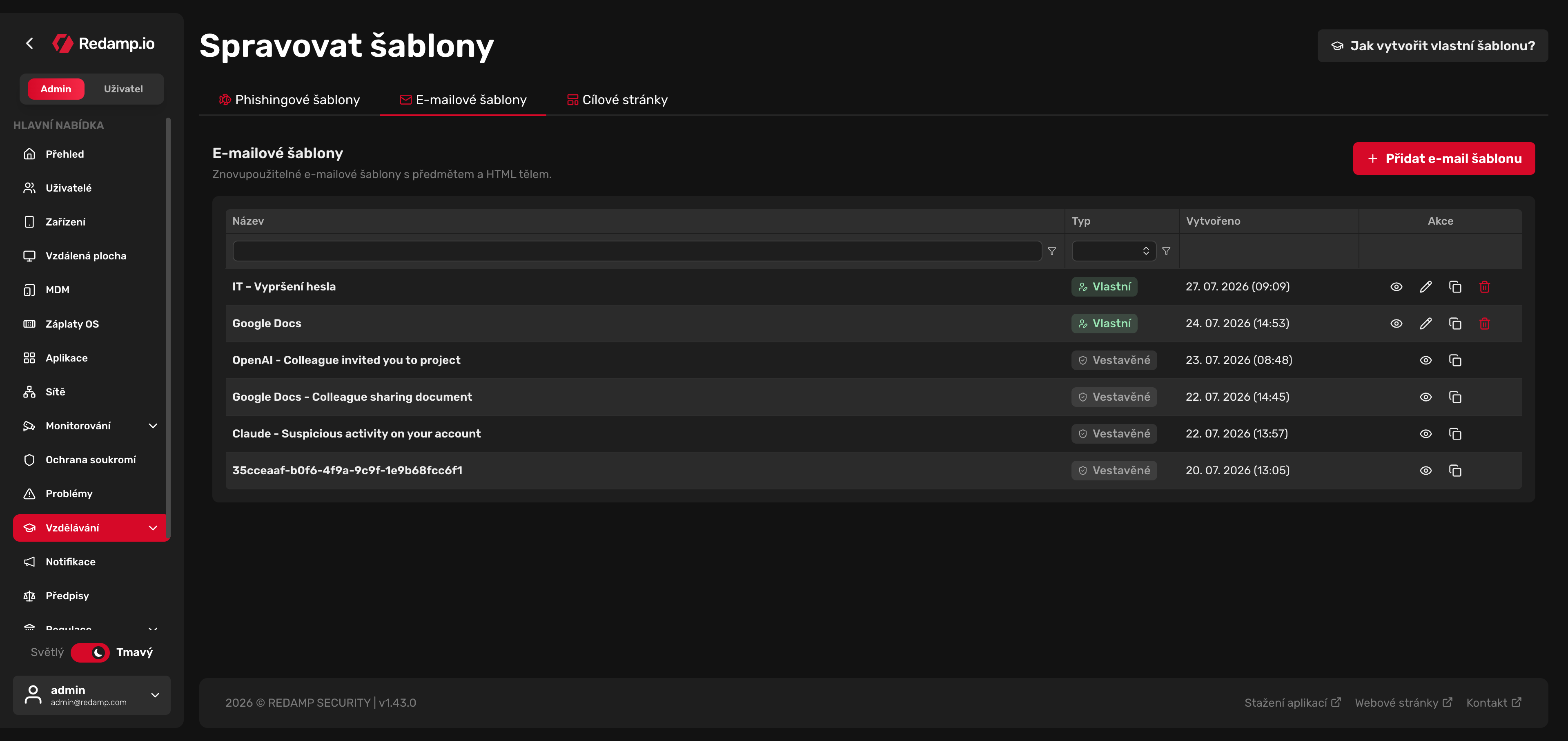 Redamp.io | Karta E-mailové šablony