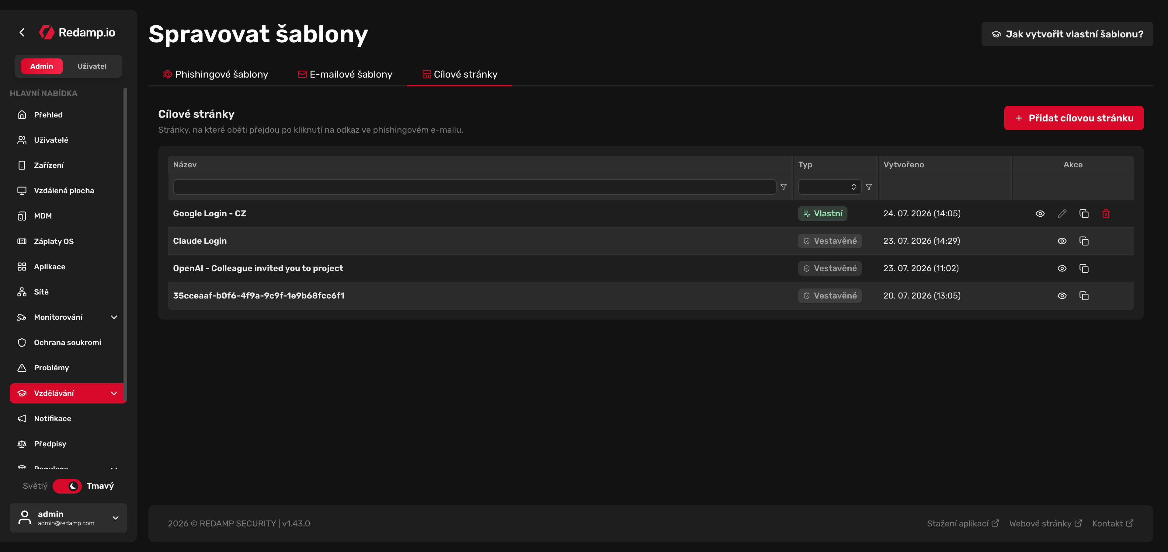 Redamp.io | Karta Cílové stránky