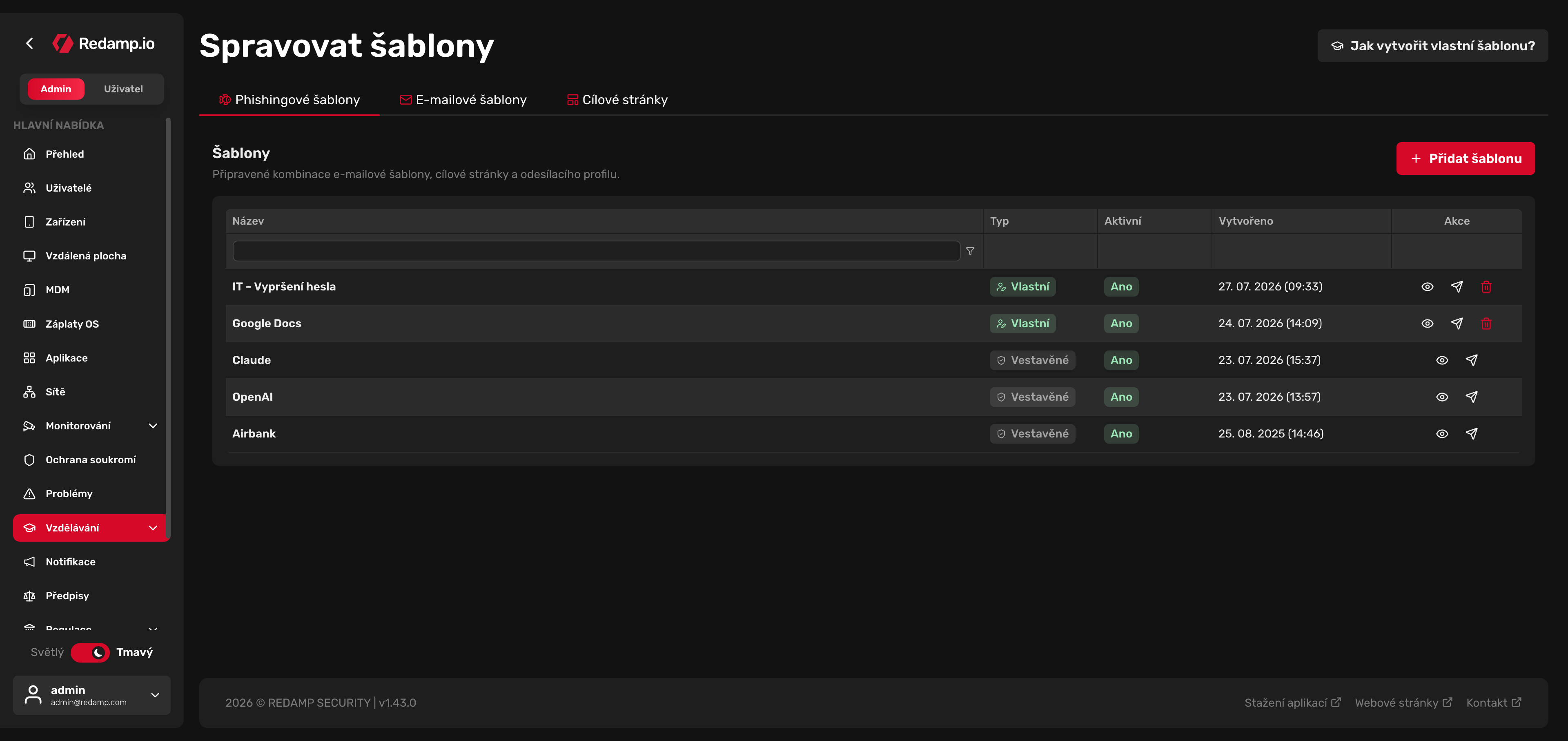 Redamp.io | Spravovat šablony