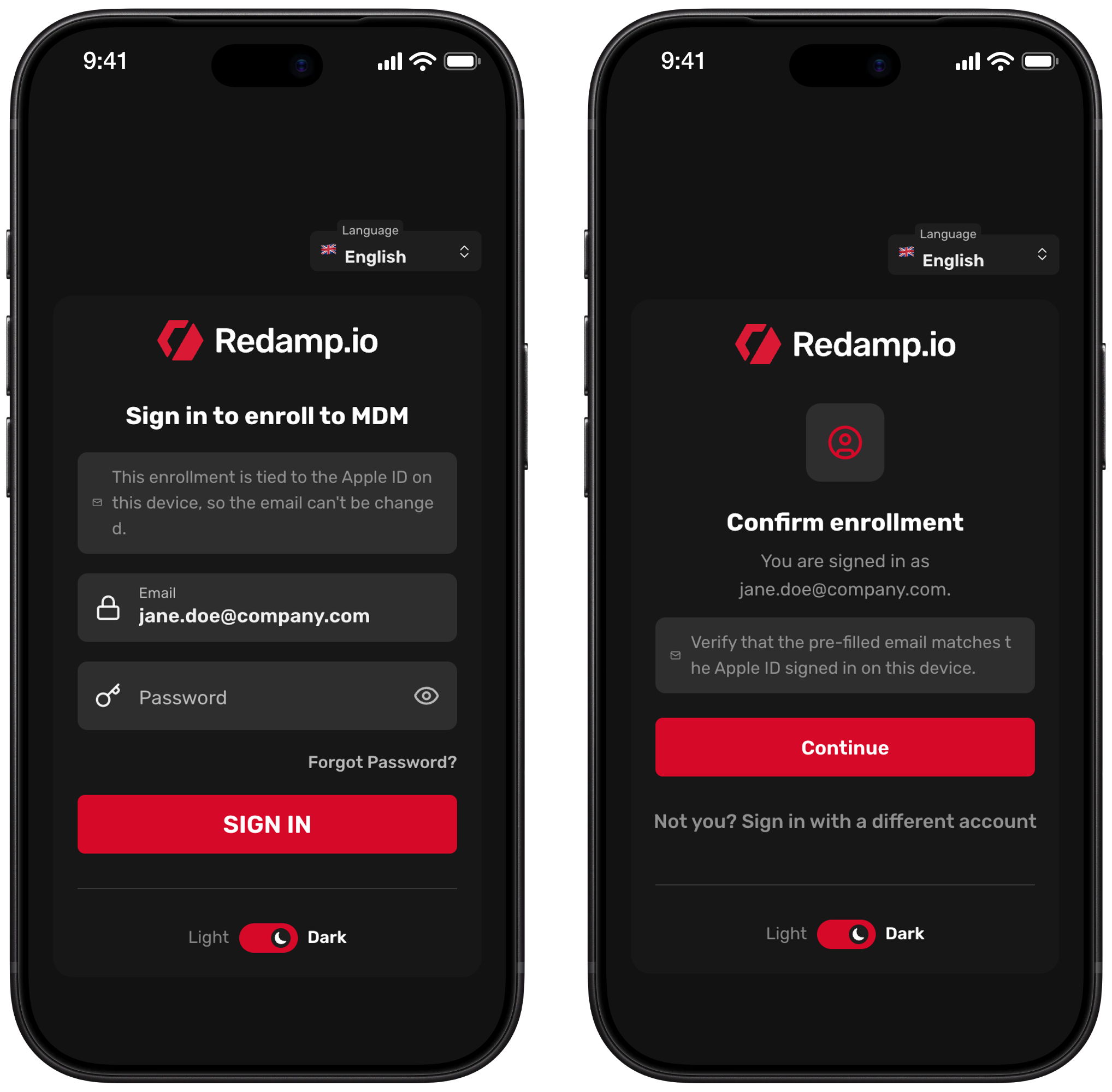 Redamp.io | Sign in to enroll to MDM and Confirm enrollment