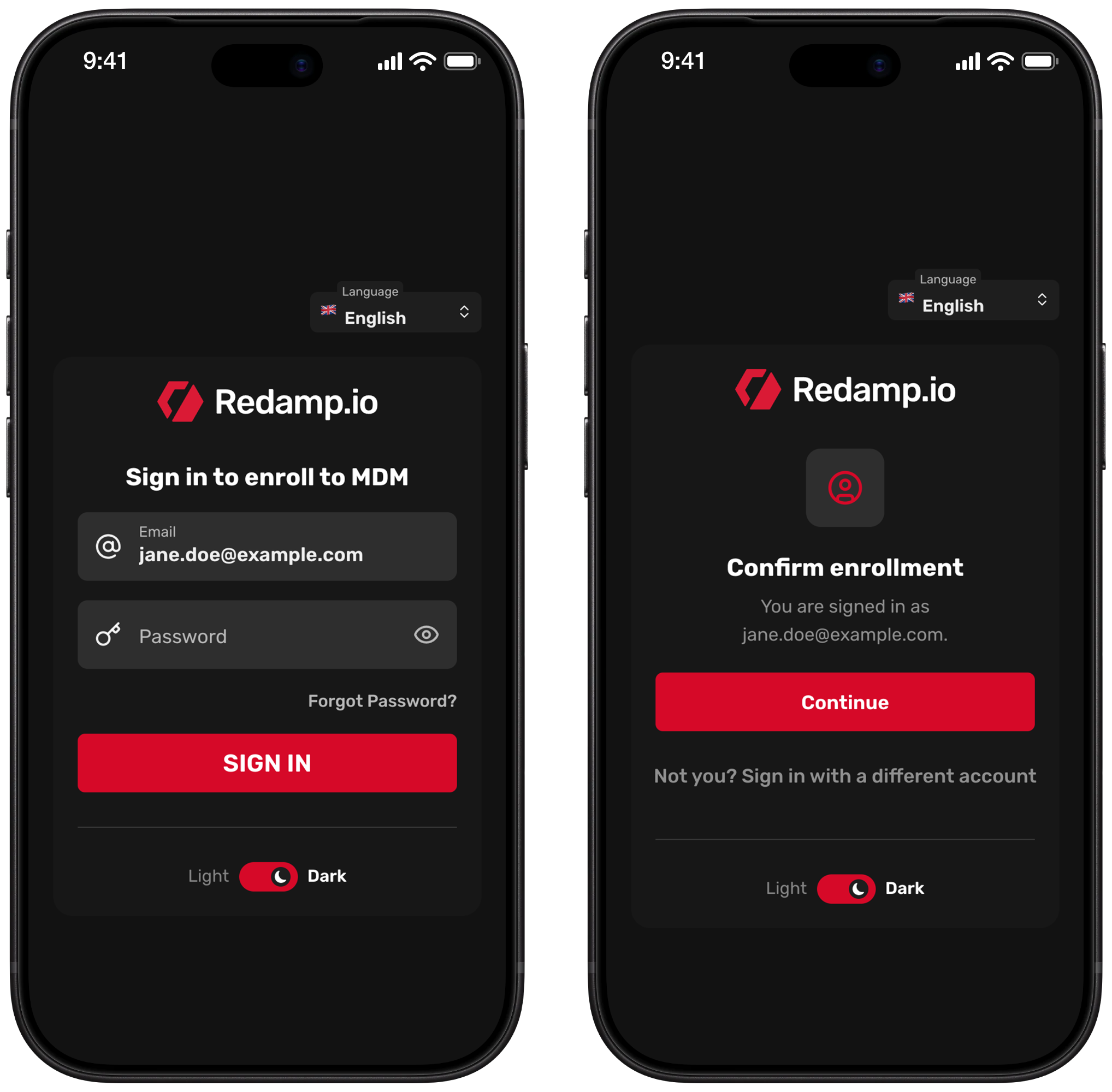 Redamp.io | Sign in to enroll to MDM and Confirm enrollment